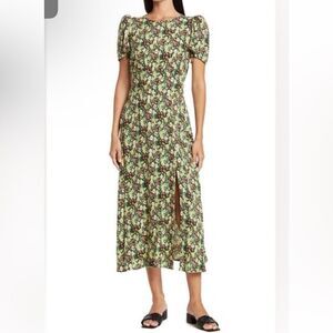 AFRM Green Garden Jamie Print Open Back Short Sleeve Dress small